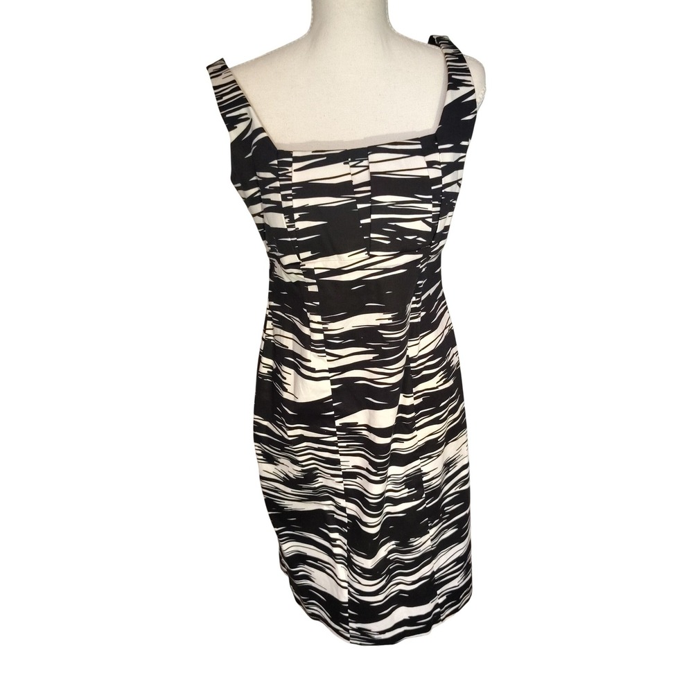 Calvin Klein Womens Black White Abstract Brushstroke Sheath Dress Size 8 S201